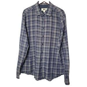 Joseph Abboud Blue Plaid Linen/Cotton Button Up Long Sleeve Shirt XLT Career